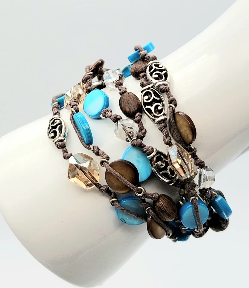 Pulsera Brighton Riviera Marrón Turquesa Cuentas En Capas 8" Ajustable  Foto 1 de 1