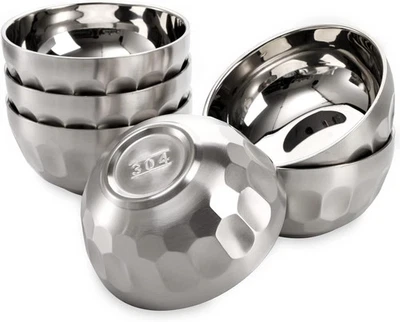6 Pack 18/8 Stainless Steel Snack & Soup Bowls, 15 Oz Non-Slip Double-Walled Ins - Image 1 of 2