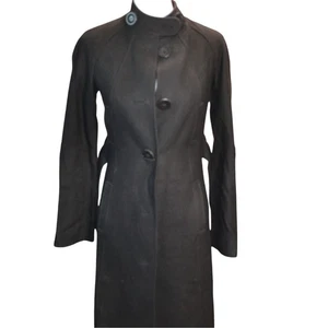 Armani Exchange Black Wool Blend Belted Button Front Midi Coat XS - Picture 1 of 6
