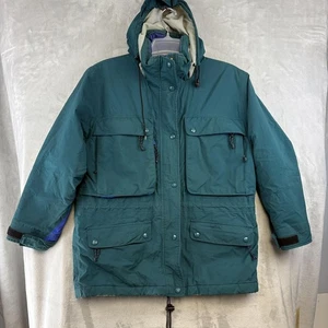 Vintage LL Bean Jacket Womens Medium Green North Col Gore Tex Hooded Parka 90s - Picture 1 of 19