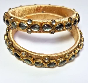 Lot Of 2  Peora Kundan Thread Pure Golden Bangle Bracelets (1 Bangle Has Issues) - Picture 1 of 16
