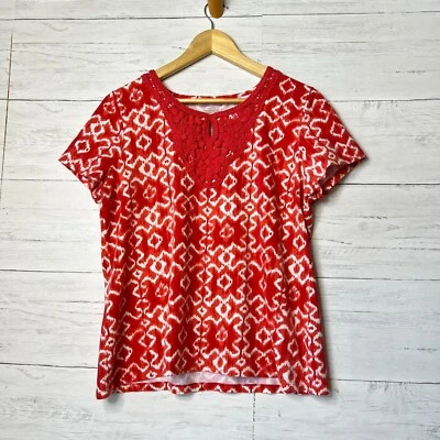 Top Charter Club para mujer talla P/L rojo y blanco geométrico bordado pecho algodón Foto 1 de 4