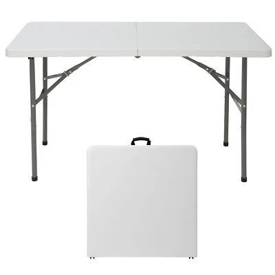 4FT Plastic Folding Table Lightweight Picnic Table for Camping Picnic White - Image 1 of 4