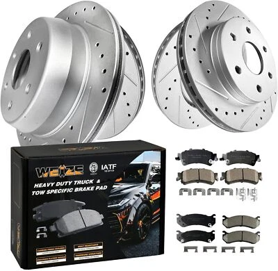 Front and Rear Truck Brake Rotors Pads Kit, Carbon Fiber Ceramic Pads + Drilled - Image 1 of 4