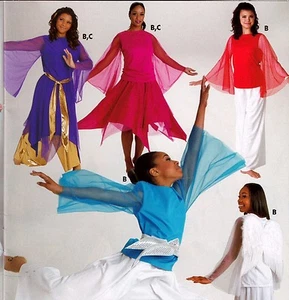 Praisewear Liturgical Dance Top Chiffon Bell Sleeve 6 Color Choices Ad/Chld - Picture 1 of 15