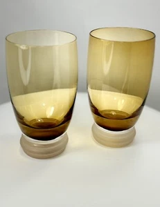 Hand Blown Drinking Glasses 2 Amber Tumblers Heavy, Frosted Clear Bottom - Picture 1 of 6
