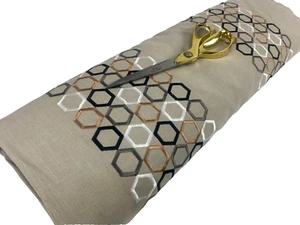 NEW Thick Heavy Embroidered Geometric Linen Upholstery Fabric – Curtains,Cushion - Picture 1 of 8