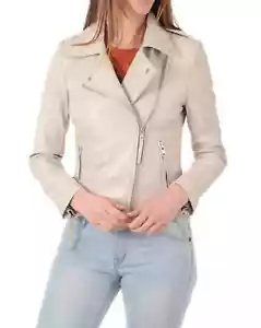 Chaqueta de cuero para mujer hecha a mano motociclista motocicleta doblar piel de cordero genuina clásica - Imagen 1 de 7