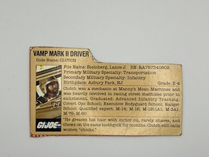 VINTAGE GI JOE 1984 CLUTCH V2 FILE CARD