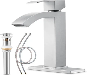 Bathroom Sink Faucet, Waterfall Bathroom Faucet with Pop Up Drain, Single Handle - Picture 1 of 28