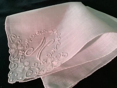 9331🌟ELEGANT Vintage c1930s Madeira WHITE Monogram “N” Wedding Handkerchief - Image 1 of 4
