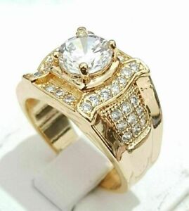2Ct Round Real Moissanite Engagement Men's Pinky Ring Band 14K Gold Finish
