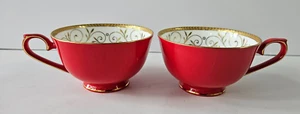 Teavana Exclusive Collection Ruby Red Gold Filigree Tea Cup Set2 Fine Bone China - Picture 1 of 11
