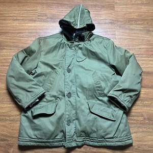 Vtg Parka Jacket XL US Military 1950s Zip Hood Civilian B-9 Quilted Coat - Picture 1 of 22