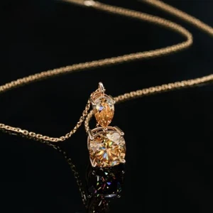 Certified 3.40 Ct Treated Champagne Diamond Solitaire Pendant 925 Silver - Picture 1 of 7