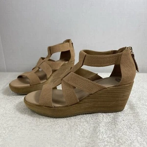 Dr. Scholls Wedge Sandals Women’s 8 M, Beige Gladiator Zipper Comfy Shoes Casual - Picture 1 of 16