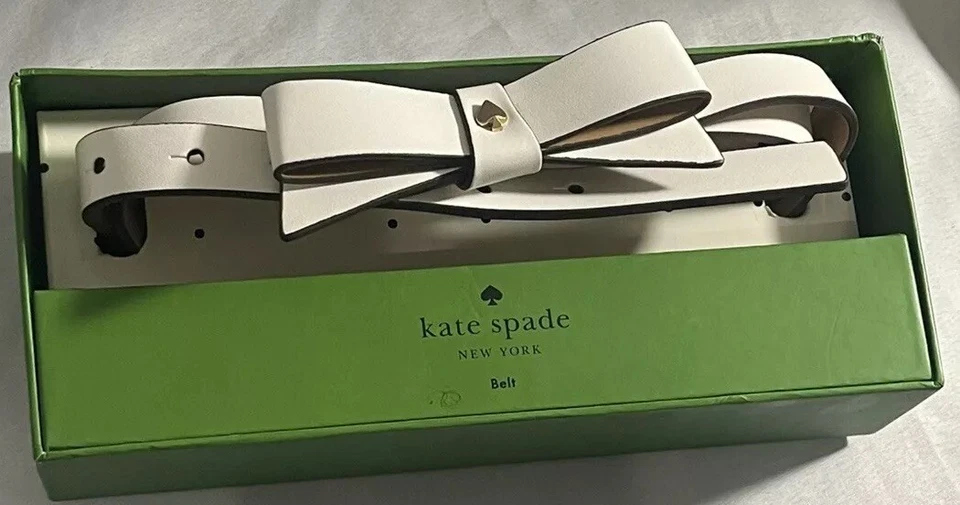 Kate Spade L/XL New York White Womens Skinny Belt with Bow