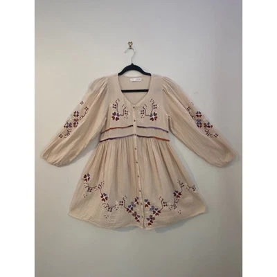 Zara Girls Teen BOHO Cottagecore Embroidered Dress Blush Beige Size 13/14 - Image 1 of 4