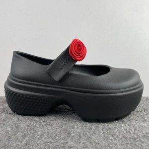 Crocs Stomp Rosette Mary Jane Black + Red Rose Platform Gothic Women's Sz 9 NWT - Picture 1 of 7