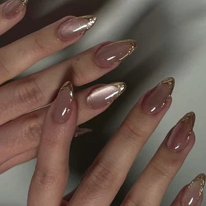 24Pcs Cats Eye Press on Nail Glitters Almond Acrylic Fake Nail on Nail - Picture 1 of 8