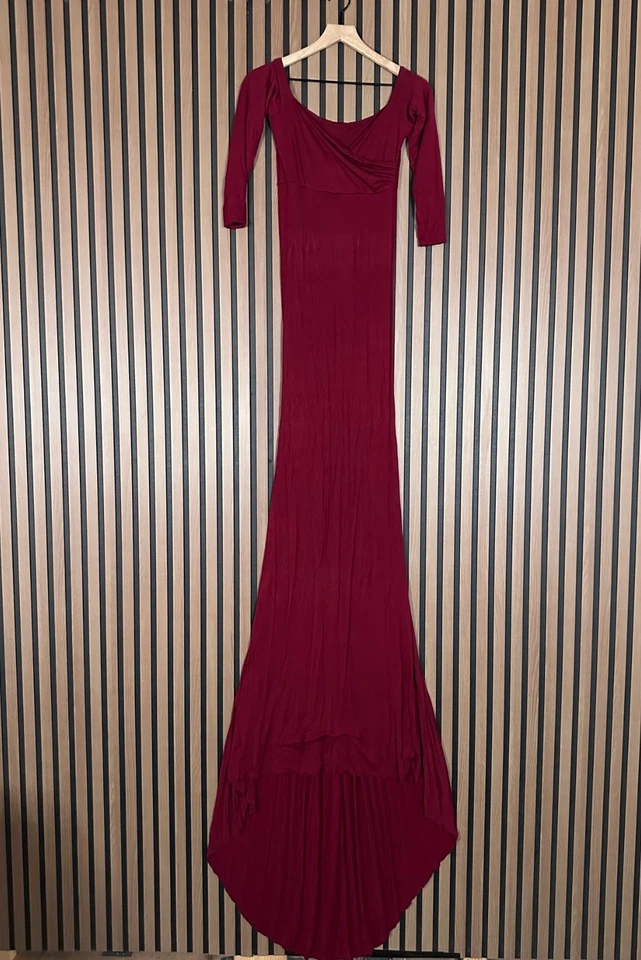 Sew Trendy Maternity Gown XS Womens Red Maxi Chiffon Knit Long Sleeve - Image 1 of 4