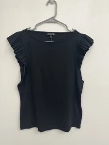 J. Blusa para mujer Crew talla XL negra acanalada manga con volantes pulóver elástico - Imagen 1 de 6
