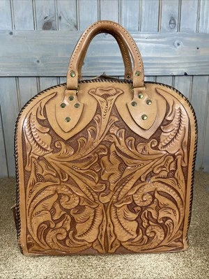 Vintage  VTG Embossed  Leather  Bowling Bag w/  Shoe Compartment - Image 1 of 4