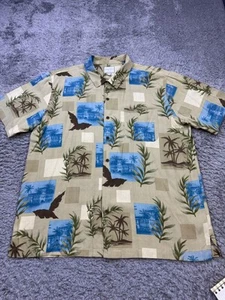 Trader Bay Shirt Men 2XL Beige Floral Silk Hawaiian Tropical Camp Button Up - Picture 1 of 10
