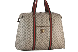 Auth GUCCI Web Sherry Line GG Plus Travel Boston Bag PVC Leather Brown 0633N - Picture 1 of 10