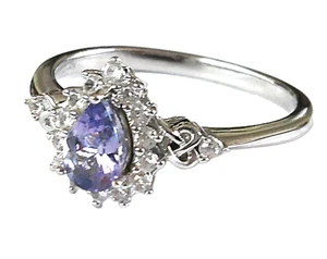 Genuine Tanzanite & White Zircon Ring / size 7 / 925 Sterling Silver / 0.75 ct - Picture 1 of 5