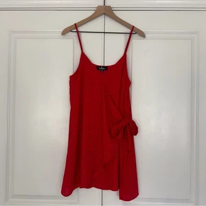 Lulus polka dot wrap dress adjustable spaghetti straps lined snap v-neck red M - Picture 1 of 9