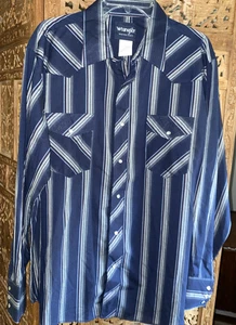 CAMISA WRANGLER PEARL SNAP WESTERN AZUL ÍNDIGO RAYAS RODEO TALLA XL - Imagen 1 de 9