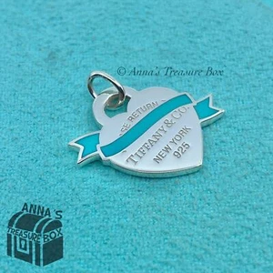 Tiffany & Co. 925 Silver SMALL Blue Enamel Banner Charm (pouch) - Picture 1 of 5