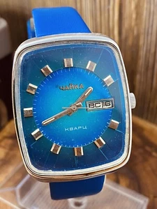 70er Jahre CHAIKA QUARTZ RESONATOR Blue Electron Chajka UdSSR Uhr Cal.3050 #1670 - Bild 1 von 21