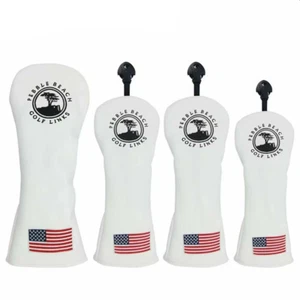 White USA Flag Pebble Beach Golf Head Cover Fit Driver Fairway Wood Hybrid Club - Picture 1 of 3