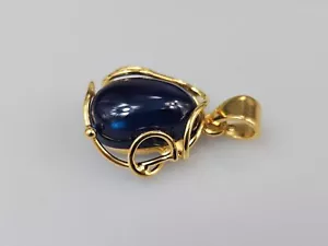 Blue amber Pendant Gold Plated Sterling silver Teardrop Shape Amber Necklace New - Picture 1 of 6