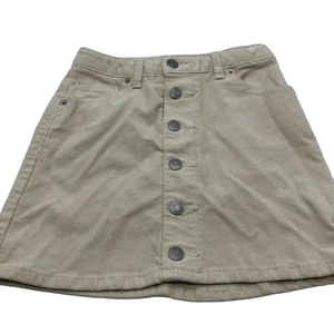 Cat & Jack Girls 7 / 8 Corduroy Mini Skirt Ivory Beige Cotton Blend Button Front - Picture 1 of 6