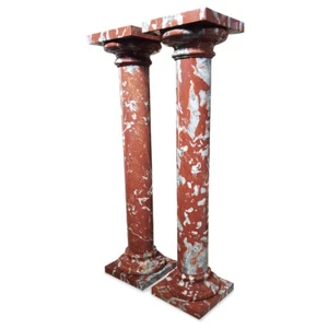Pair Of Stylized Columns In Red Marble France H 100Cm - Picture 1 of 1