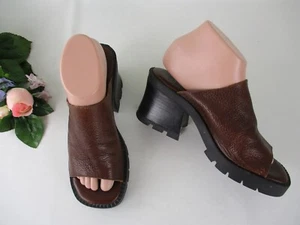 VTG Arizona Jean Co. Y2K Brown Leather Block Heel Lug Sole Platform Sandals 8M - Picture 1 of 14