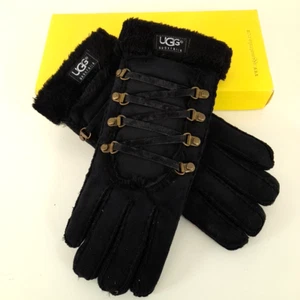 UGG's Women's Shearling Suede Sheepskin Fur Black Winter Gloves Boxed - Foto 1 di 10