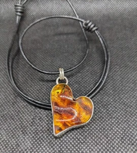 Natural Baltic Amber Heart sterling silver Artisan hand made Necklace .A41c - Picture 1 of 10