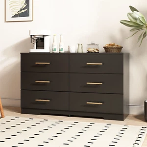 Large Storage Space With Six Drawer Cabinet Chest of Drawers Bedroom White/Black - Picture 1 of 20