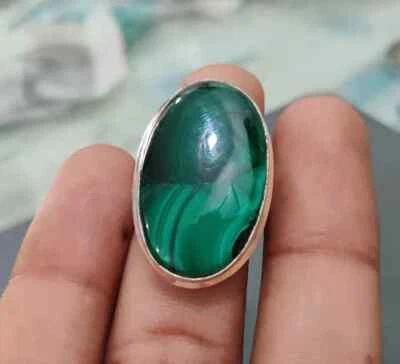 925 Sterling Silver Handmade Malachite Gemstone Statement Ring All Size R198 - Image 1 of 4