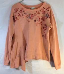 Sundance Women's Sweatshirt Peach Size Large Clementine Fields Embroidered Boho - Picture 1 of 9