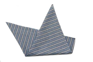 Gascoigne Large Pocket Square Blue Gray White Striped Cotton 16" X 16" - Picture 1 of 1