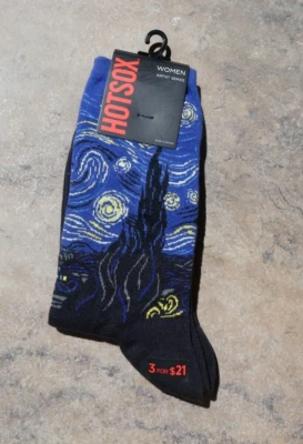 Calcetines HotSox Crew Mujer Noche Estrellada por Vincent Van Gogh Arte Clásico Nuevos con Etiquetas Foto 1 de 2