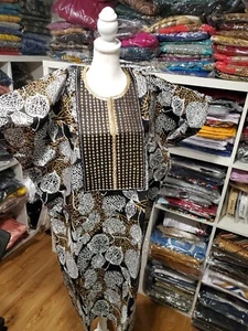 Zweifarbiges afrikanisches Ankara Baumwolle nigerianisches Kaftan Bubu Kleid NEU 🙂 Prozent Baumwolle - Bild 1 von 11