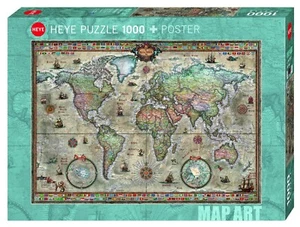 Heye Map Art Retro World 1000 Piece Puzzle  - Picture 1 of 3