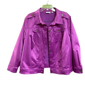 Joan Rivers Button Down Jacket Size 2X Shiny Purple Cotton Blend Safari Style - Picture 1 of 7