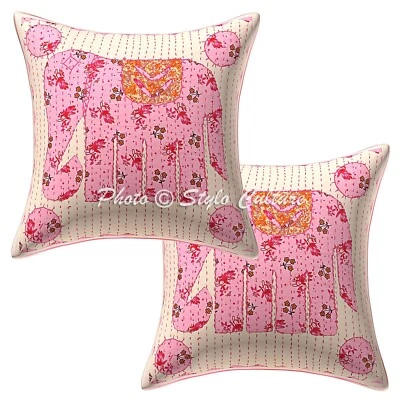 Boho Hippie Yoga Pillow Case Cushion Cover Pink Applique Patchwork Meditation - Image 1 of 4